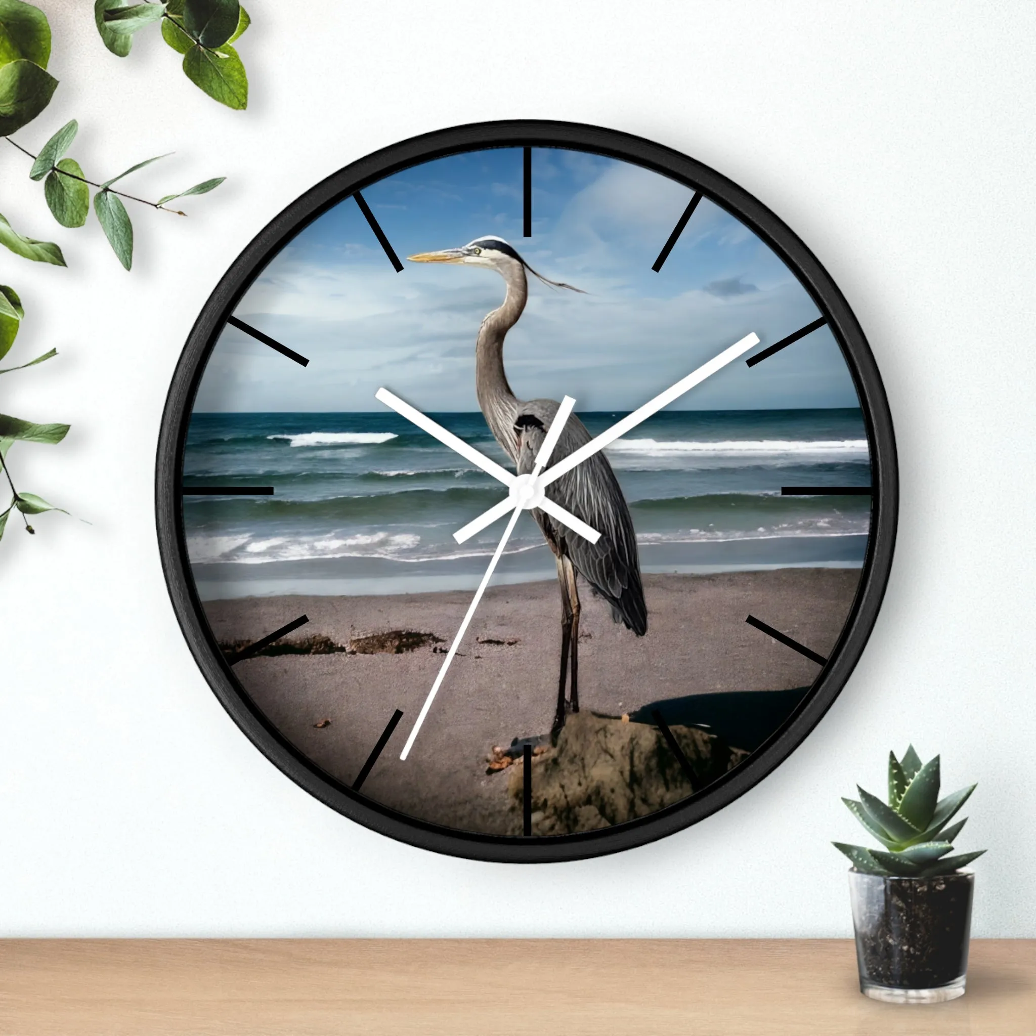 Beautiful Heron with Ocean Backdrop Wall Clock