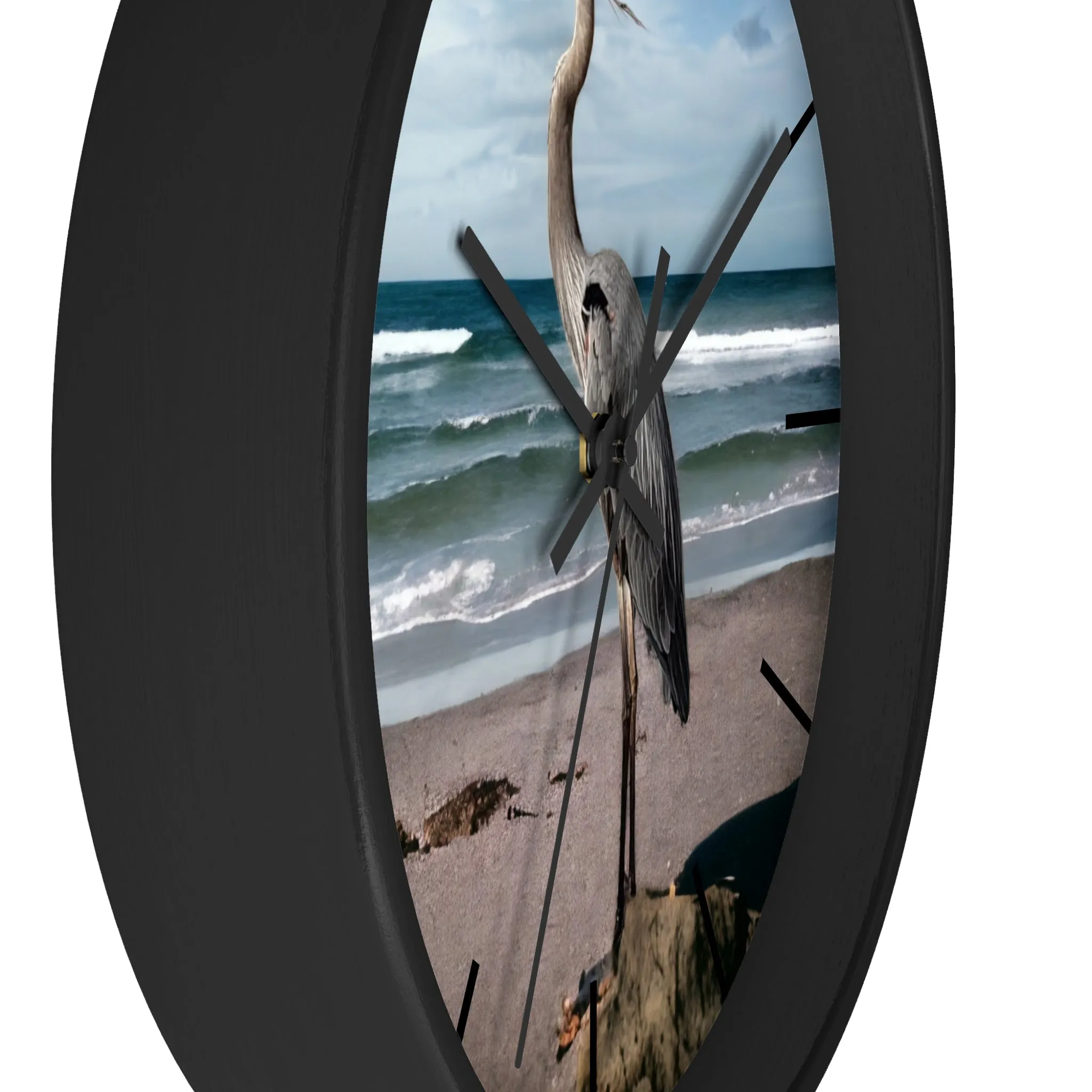 Beautiful Heron with Ocean Backdrop Wall Clock