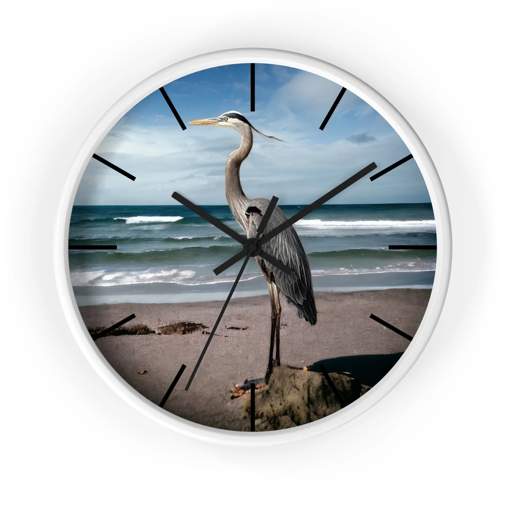 Beautiful Heron with Ocean Backdrop Wall Clock