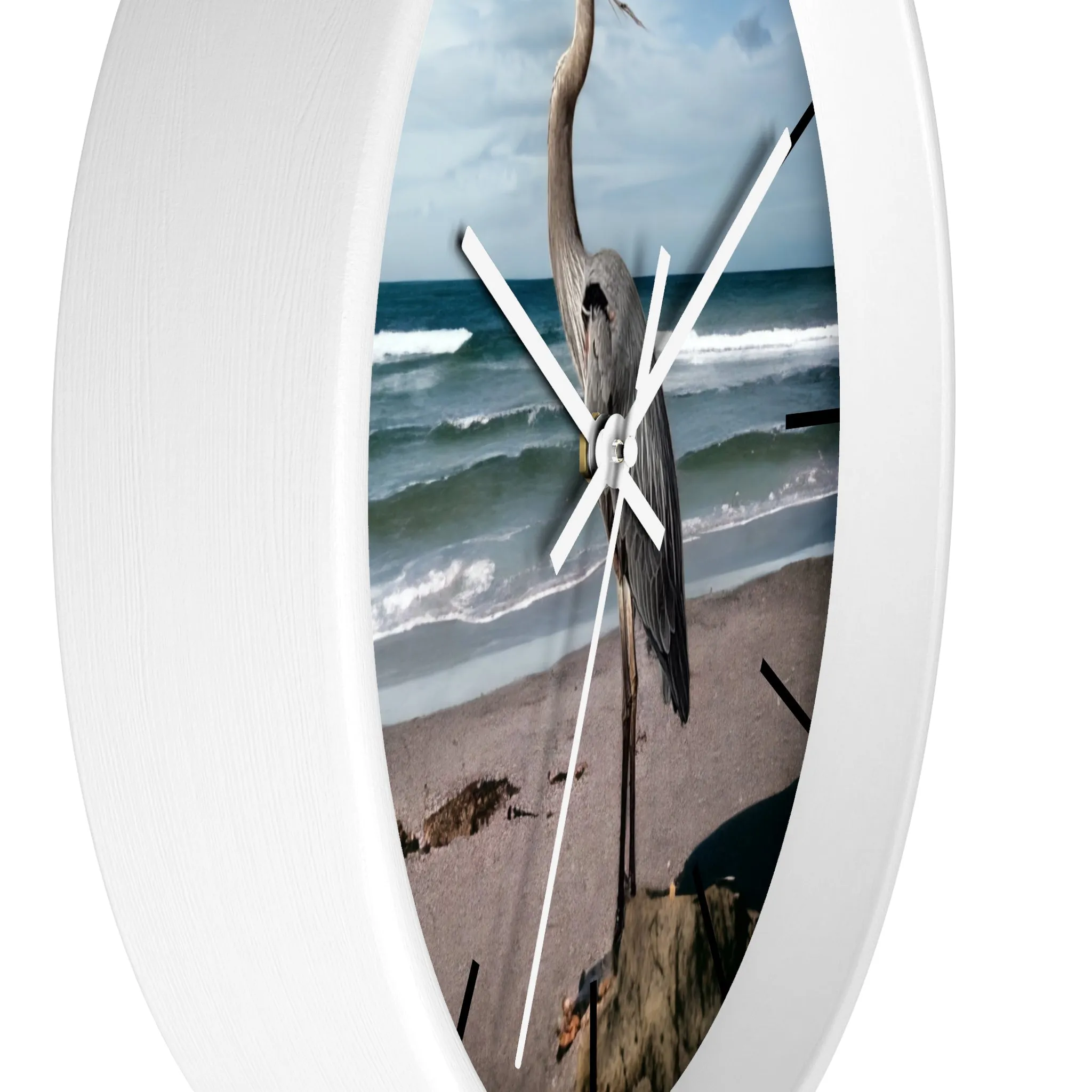 Beautiful Heron with Ocean Backdrop Wall Clock