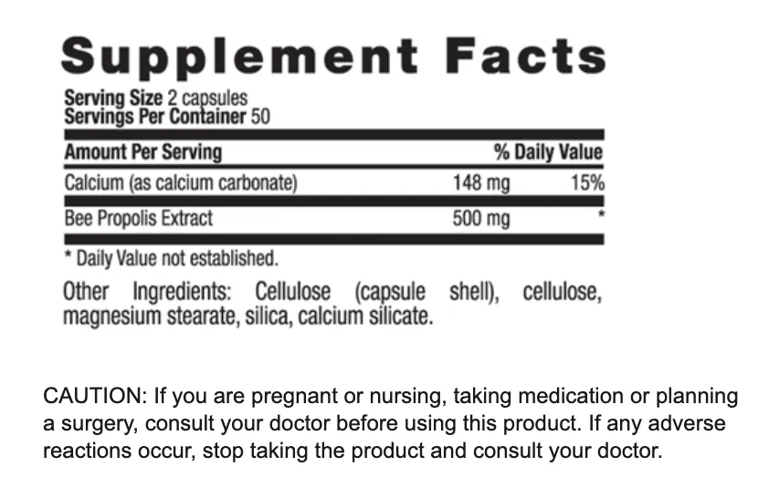 Bee Propolis 500 mg, 100 vcap