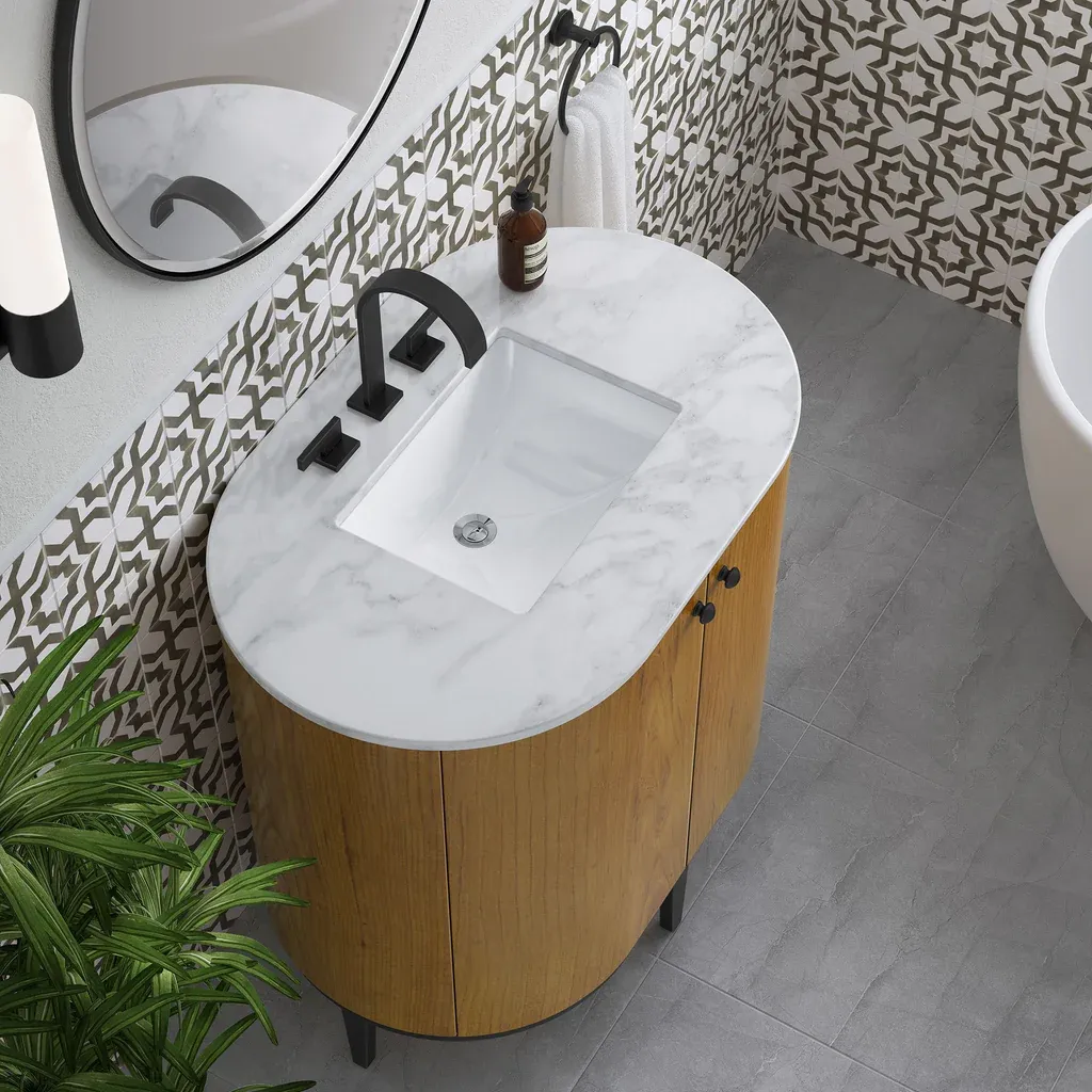 Bellamy 2 Doors Bathroom Vanity with Marble Sink - Floor Mount - 36" Mdf/Rustic Oak