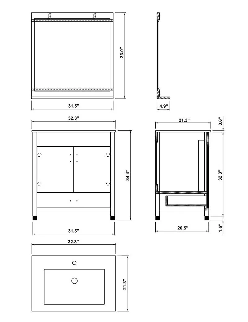 Bellaterra Home Ewing 32.3" Single Vanity Set