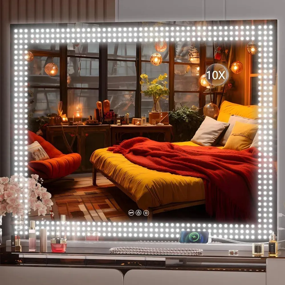 Best Vanity Mirror with Dotted LED Lights, Bluetooth Speaker, and USB Charging