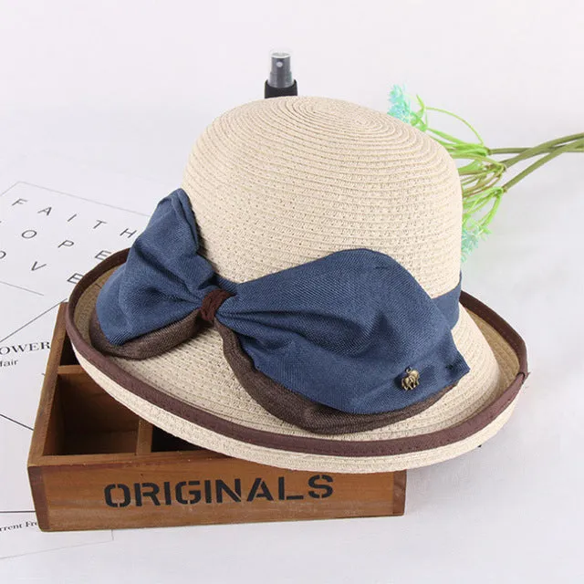 Big Bow Ladies Summer Bowler Hat