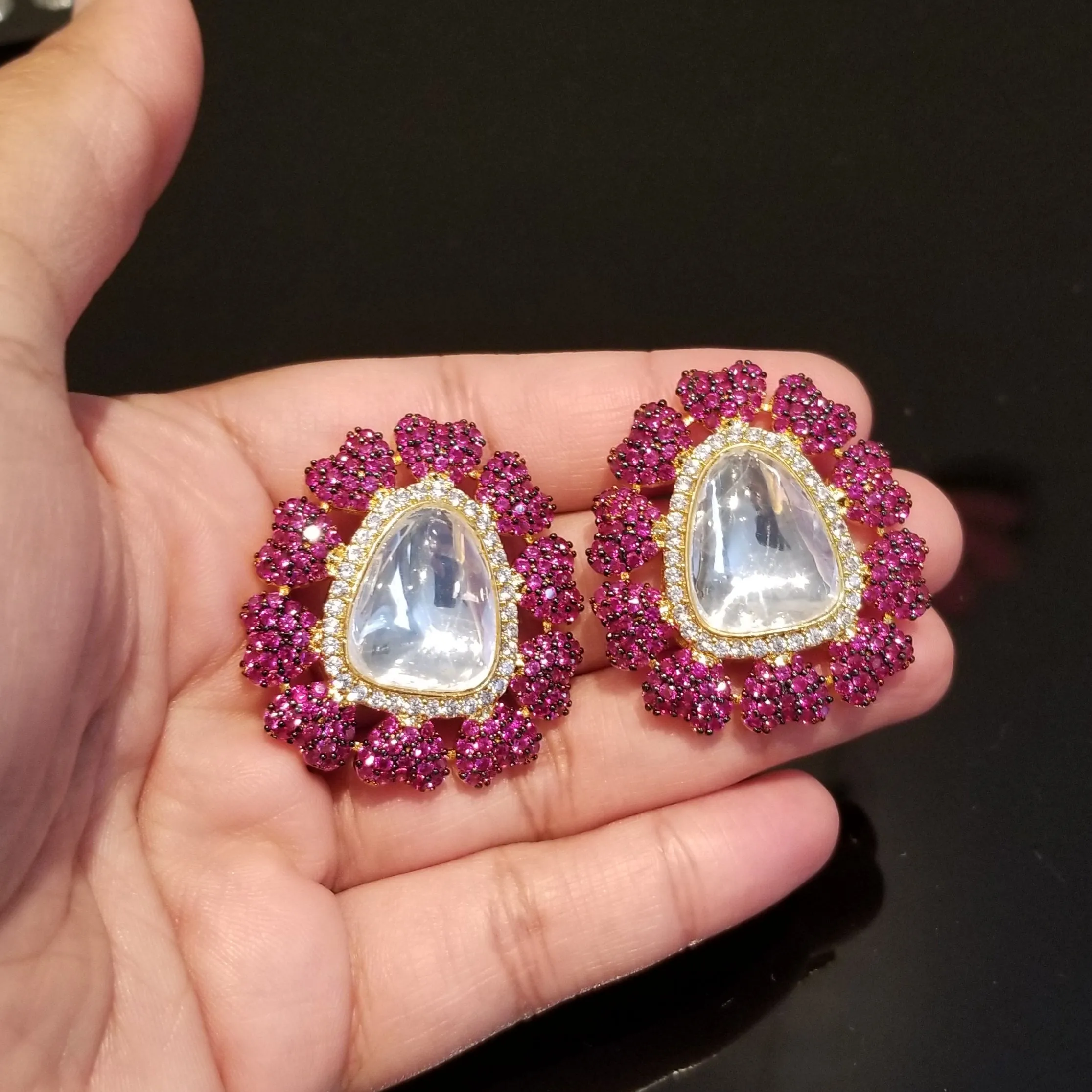 Big Kundan Studs With American Diamond Setting