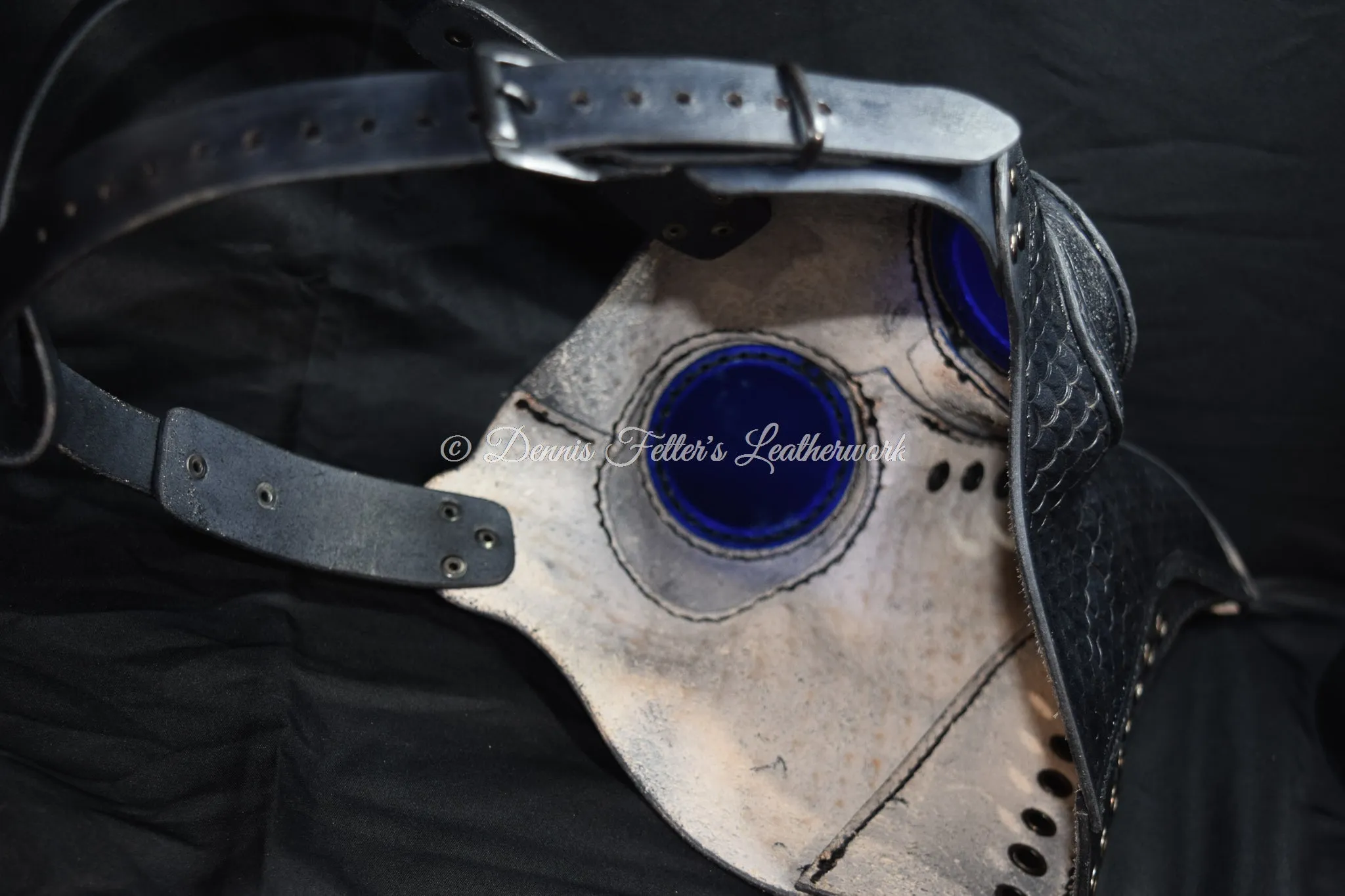 Big Plague Doctor mask Stamped Leather - Black - Wear over glasses (Choose lens color)