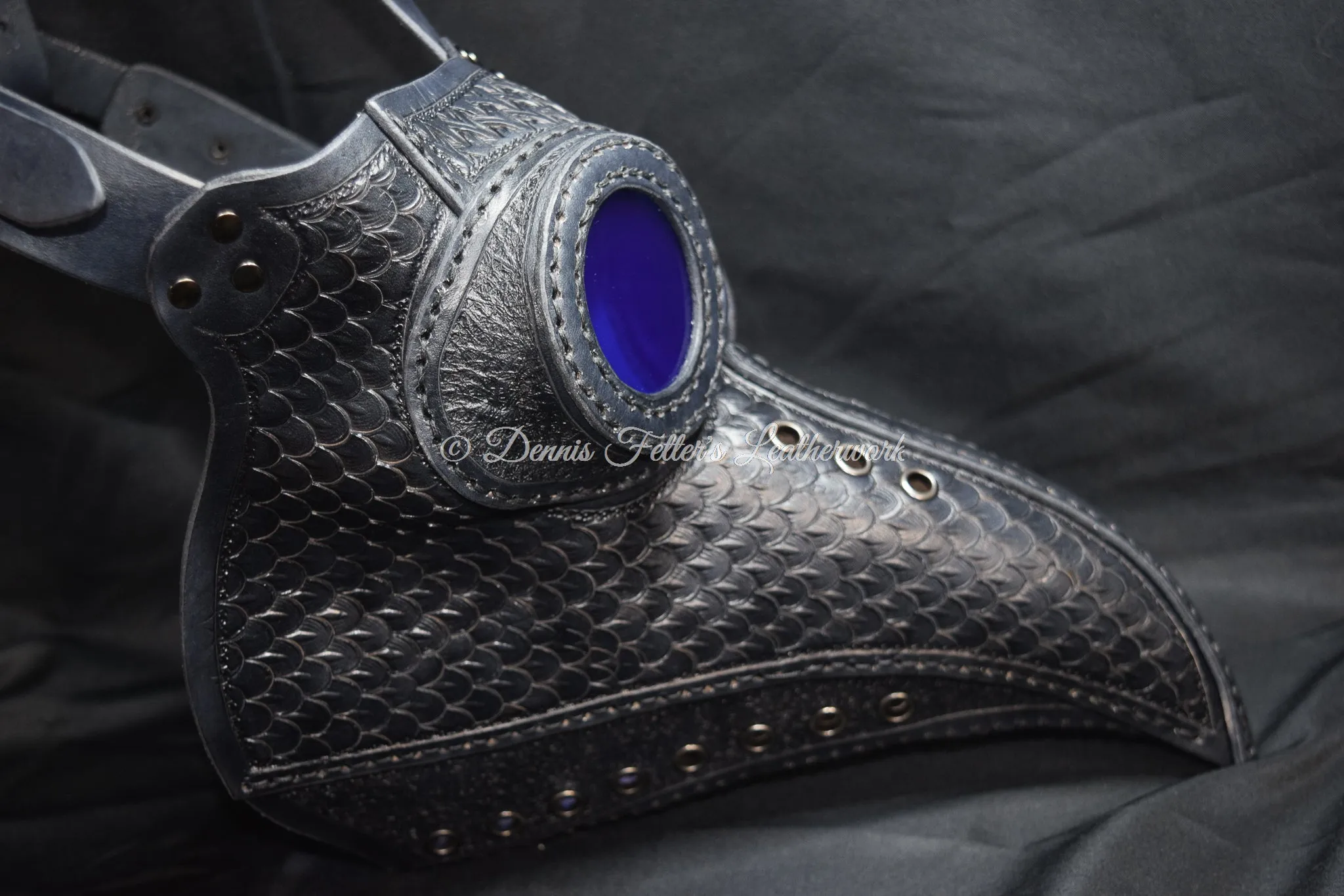 Big Plague Doctor mask Stamped Leather - Black - Wear over glasses (Choose lens color)