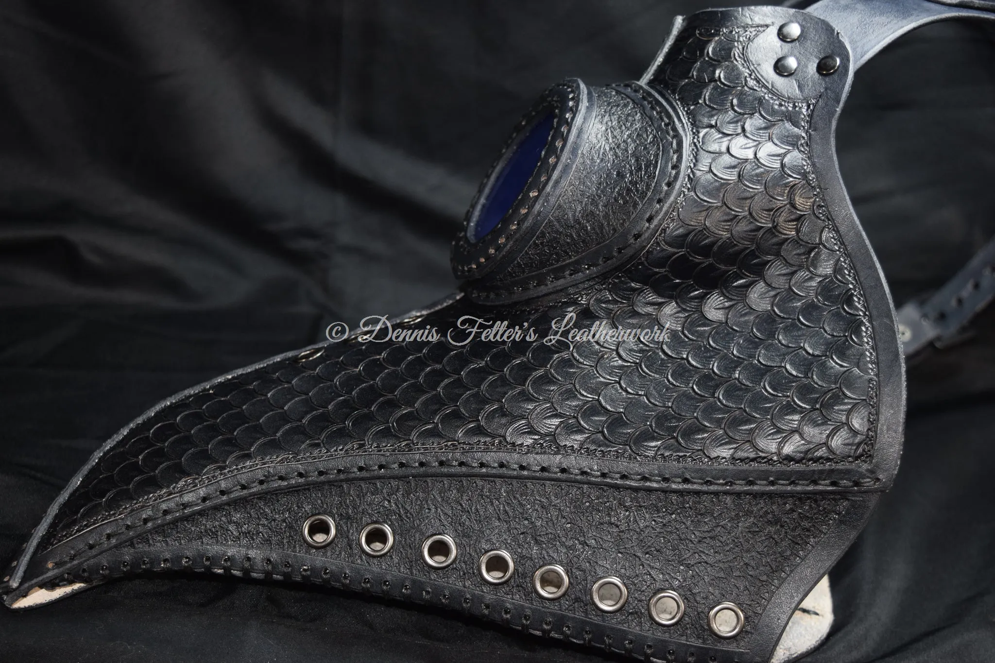 Big Plague Doctor mask Stamped Leather - Black - Wear over glasses (Choose lens color)