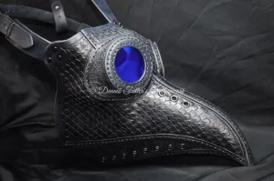 Big Plague Doctor mask Stamped Leather - Black - Wear over glasses (Choose lens color)