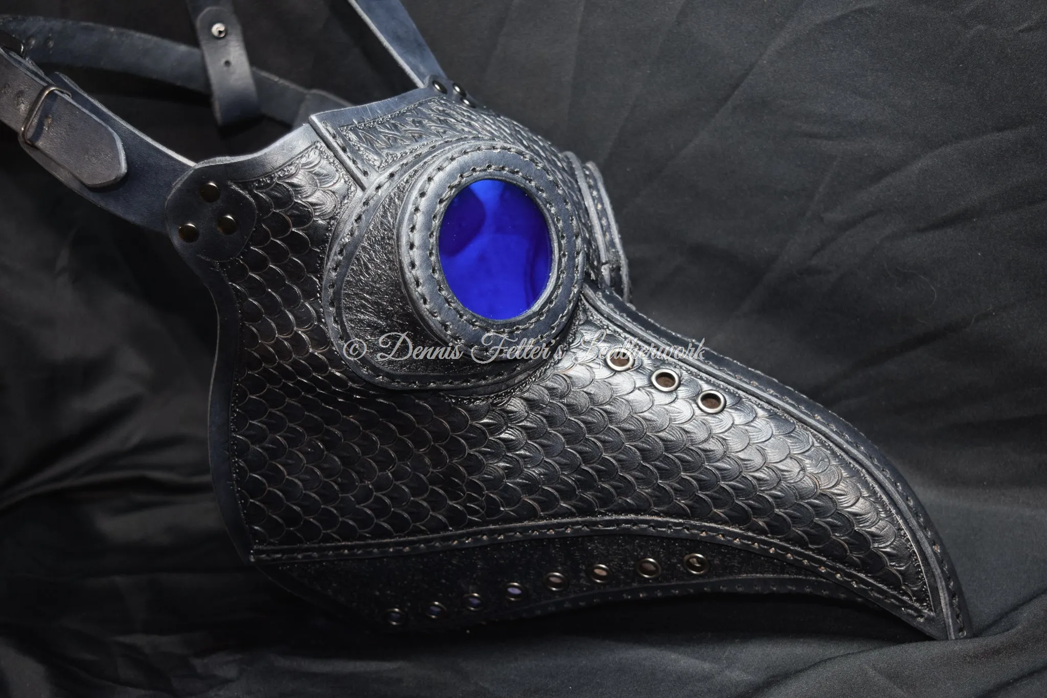 Big Plague Doctor mask Stamped Leather - Black - Wear over glasses (Choose lens color)