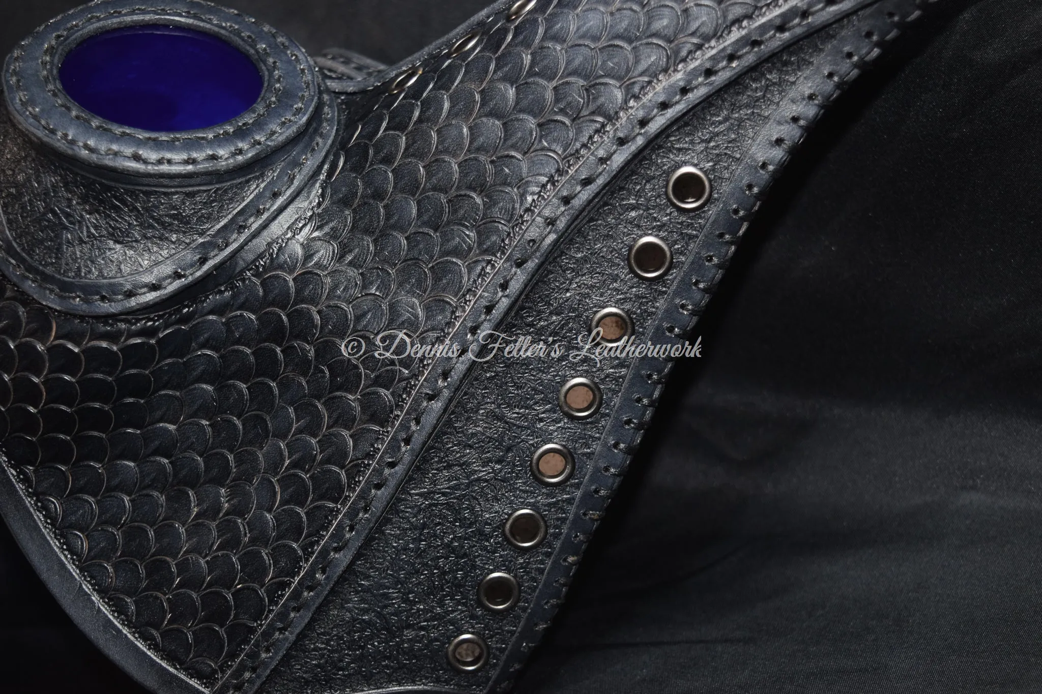 Big Plague Doctor mask Stamped Leather - Black - Wear over glasses (Choose lens color)