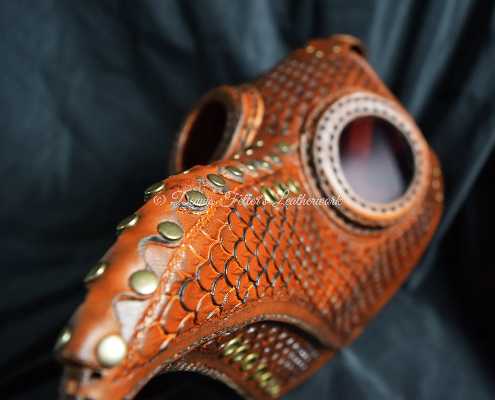 Big Plague Doctor mask Stamped Leather - Brown - Wear over glasses (Choose lens color)
