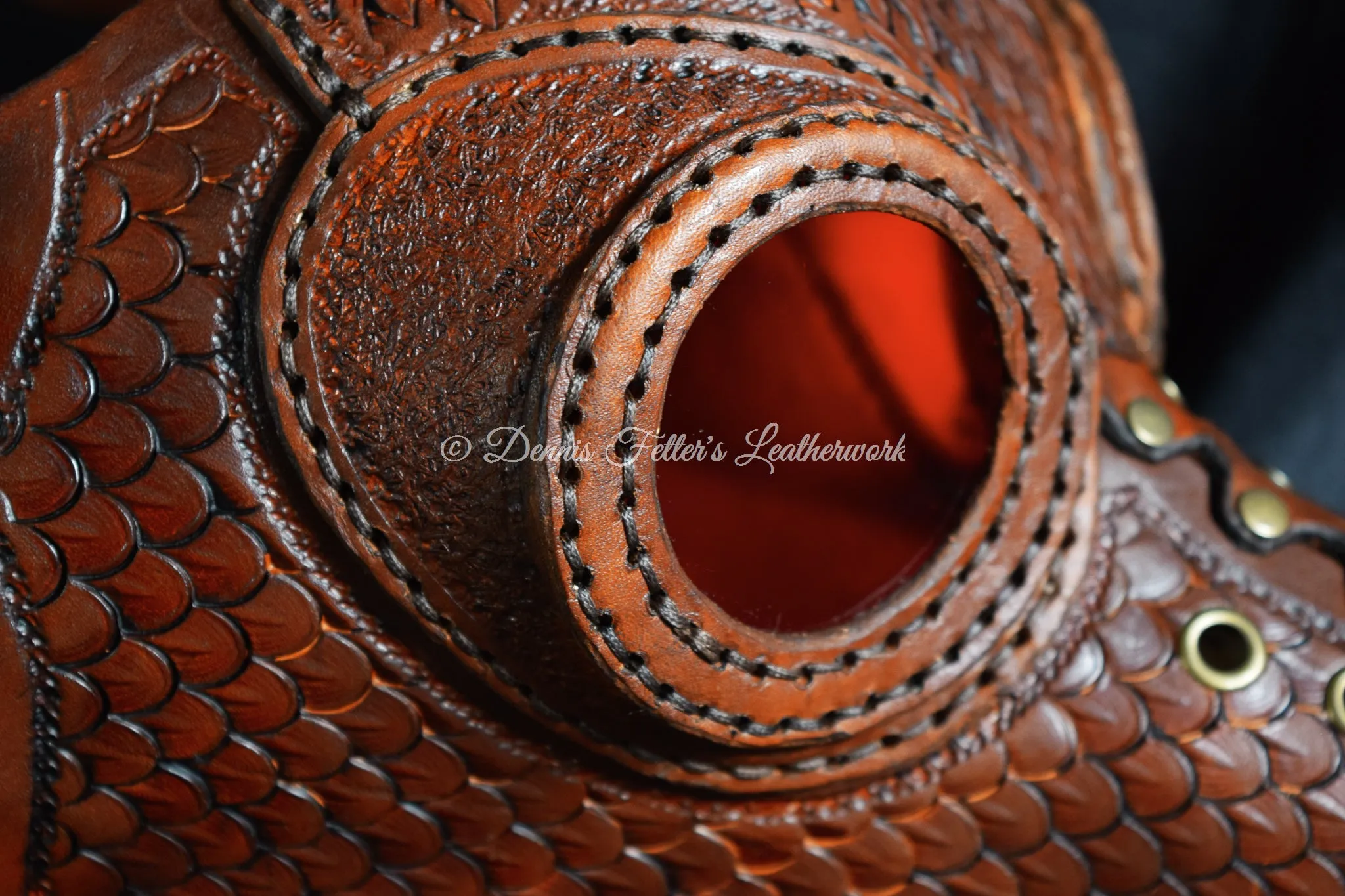 Big Plague Doctor mask Stamped Leather - Brown - Wear over glasses (Choose lens color)