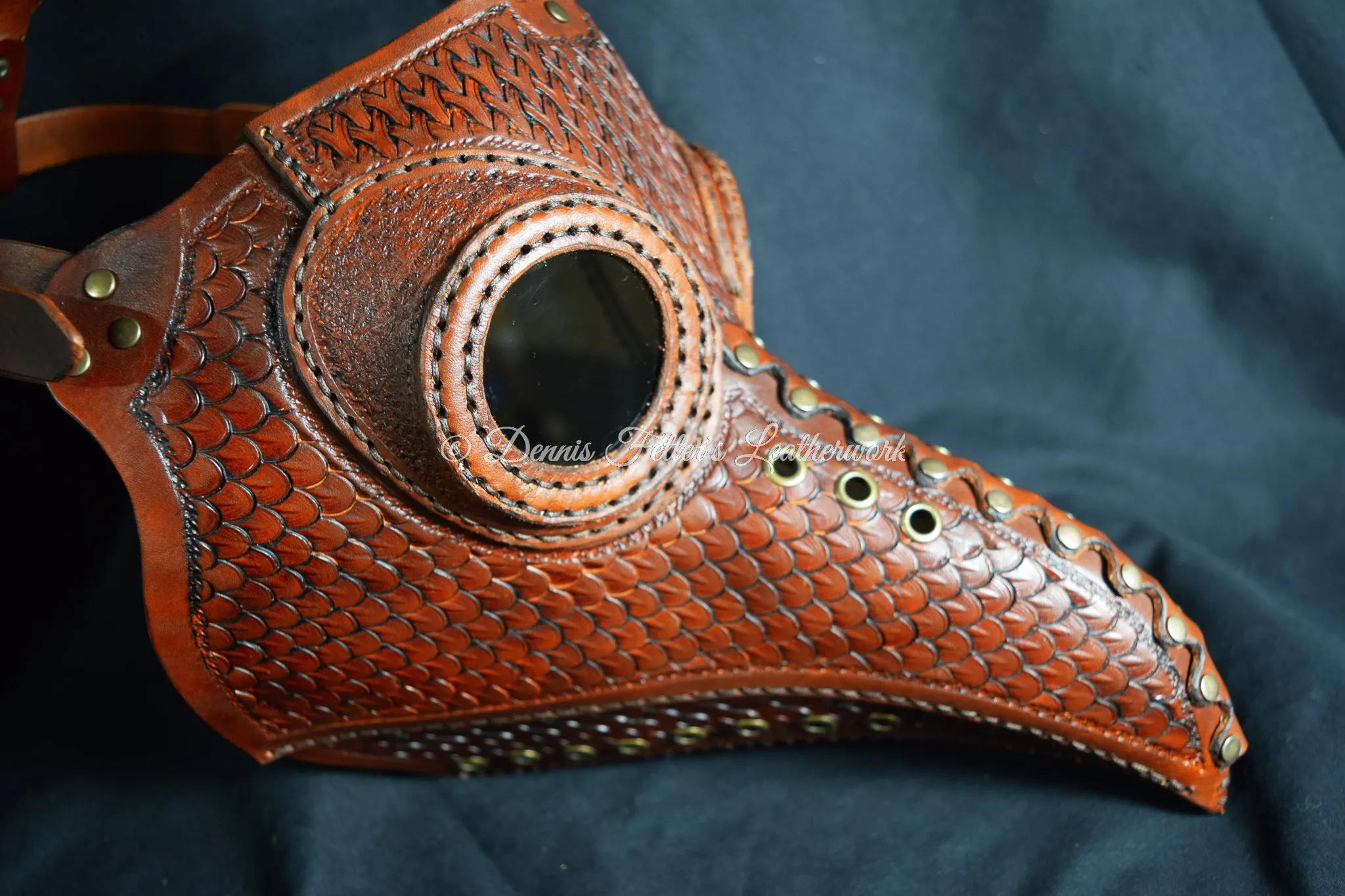 Big Plague Doctor mask Stamped Leather - Brown - Wear over glasses (Choose lens color)