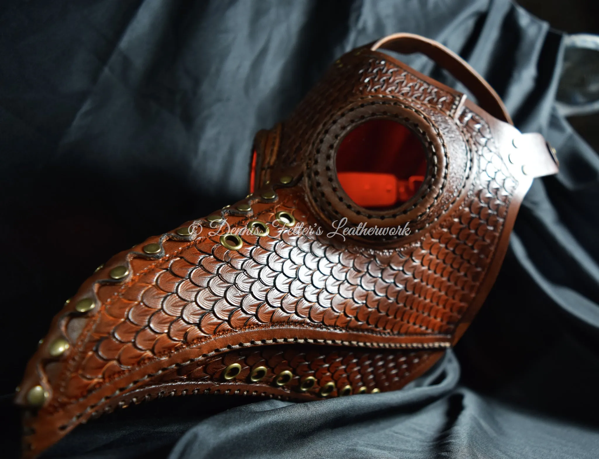 Big Plague Doctor mask Stamped Leather - Brown - Wear over glasses (Choose lens color)
