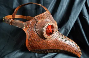 Big Plague Doctor mask Stamped Leather - Brown - Wear over glasses (Choose lens color)