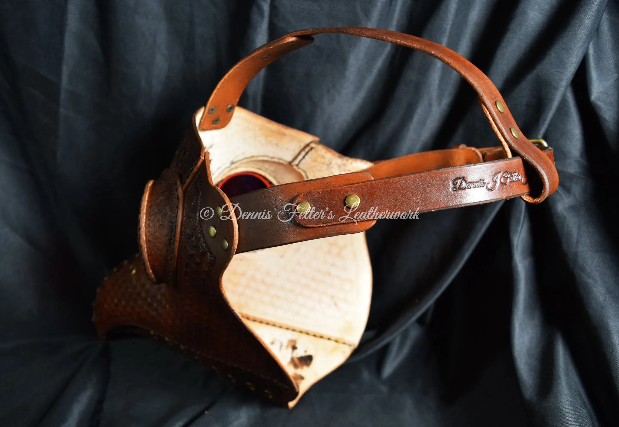 Big Plague Doctor mask Stamped Leather - Brown - Wear over glasses (Choose lens color)
