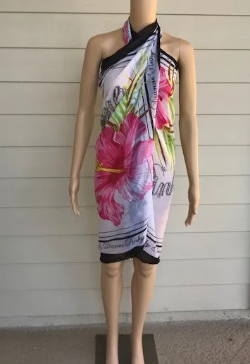 Black and White Floral Beach Wrap
