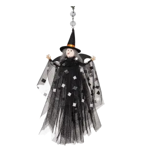 BLACK   WHITE "CHECKERED" WITCH (Set/1) MAGNETIC HALLOWEEN CHANDELIER ORNAMENT