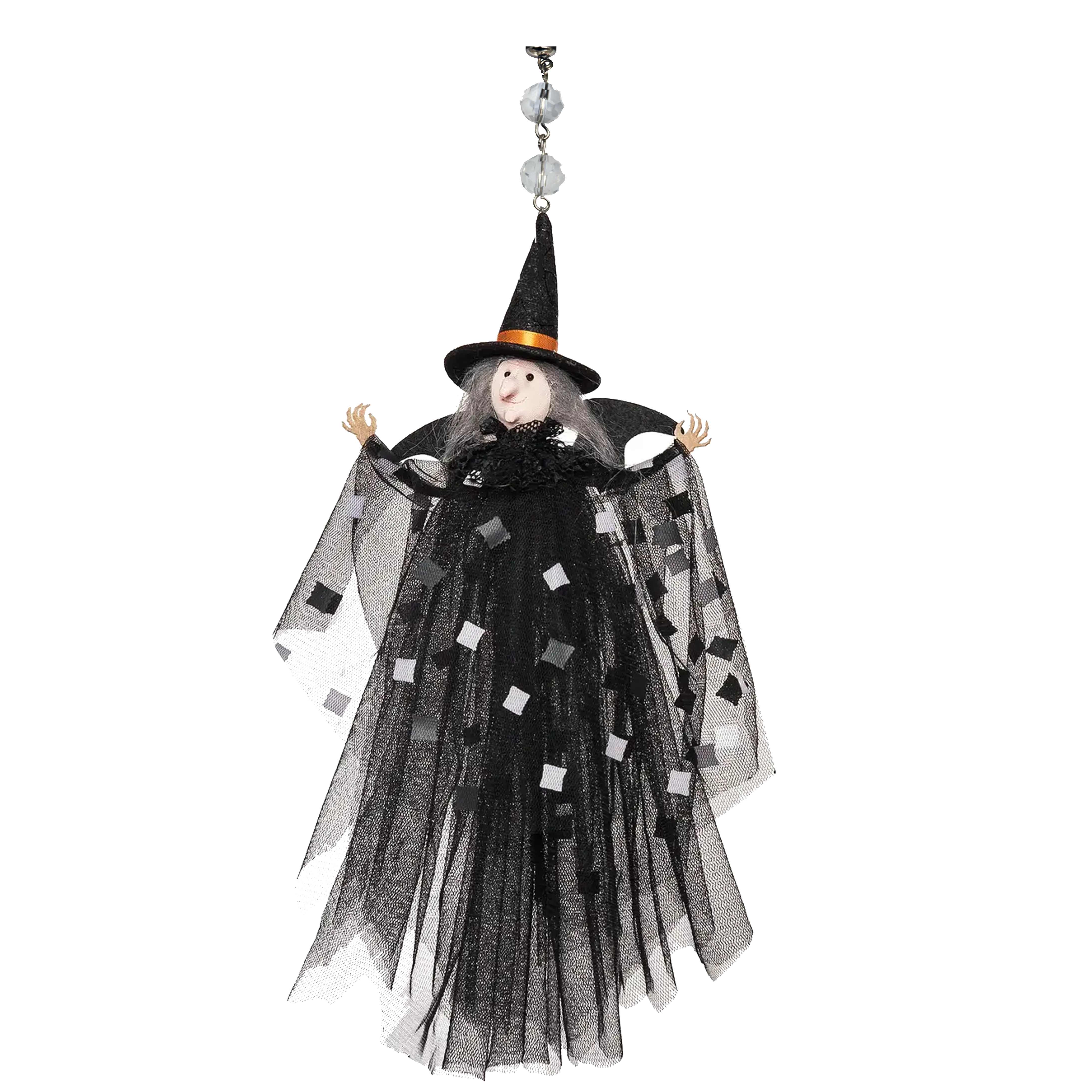 BLACK   WHITE "CHECKERED" WITCH (Set/1) MAGNETIC HALLOWEEN CHANDELIER ORNAMENT
