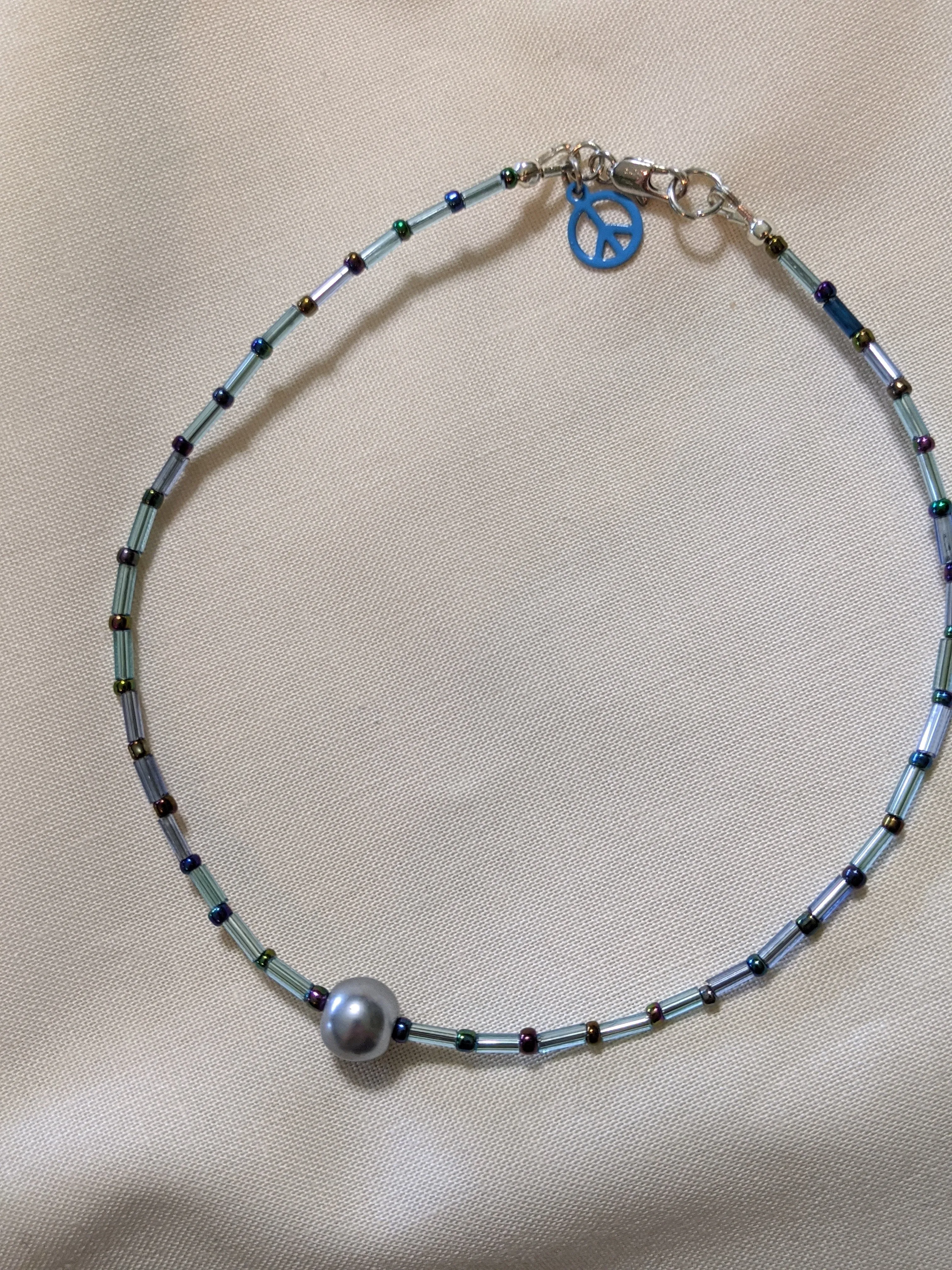 Blue (Large) & Iridescent Purple Anklet