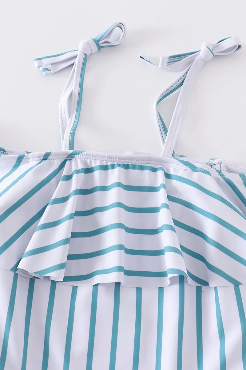 Blue Stripe Strap Girl Swimsuit One Piece Upf50 