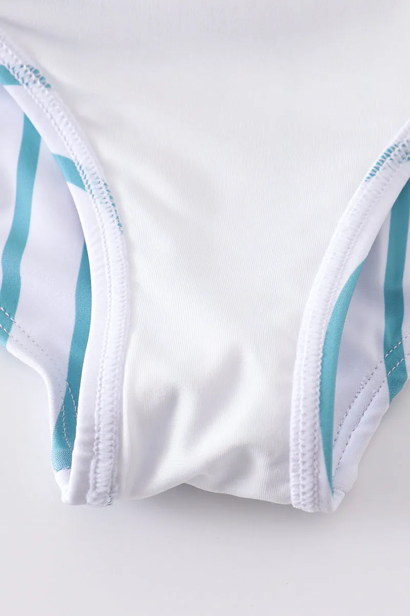 Blue Stripe Strap Girl Swimsuit One Piece Upf50 