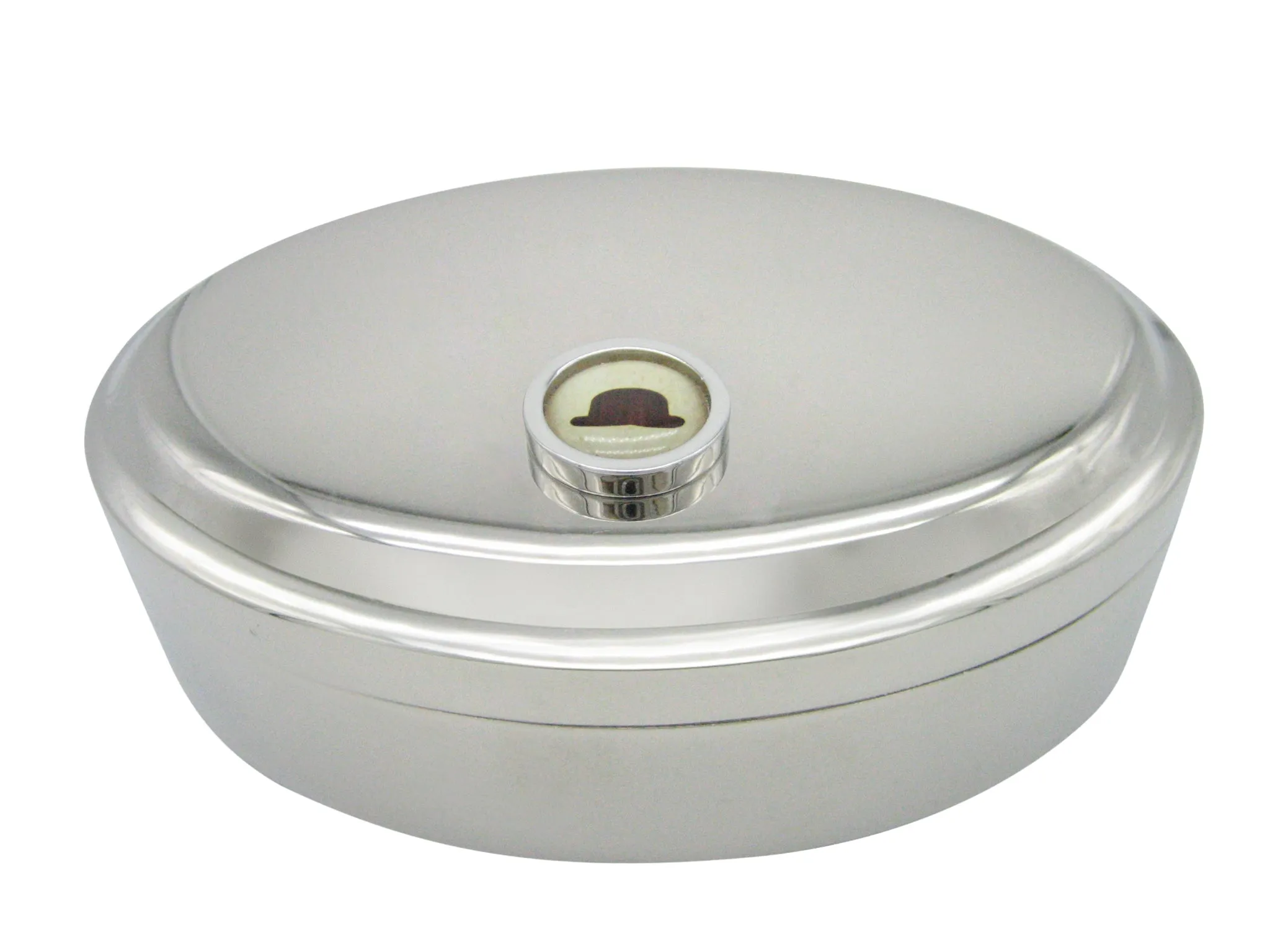 Bordered Bowler Hat Pendant Oval Trinket Jewelry Box
