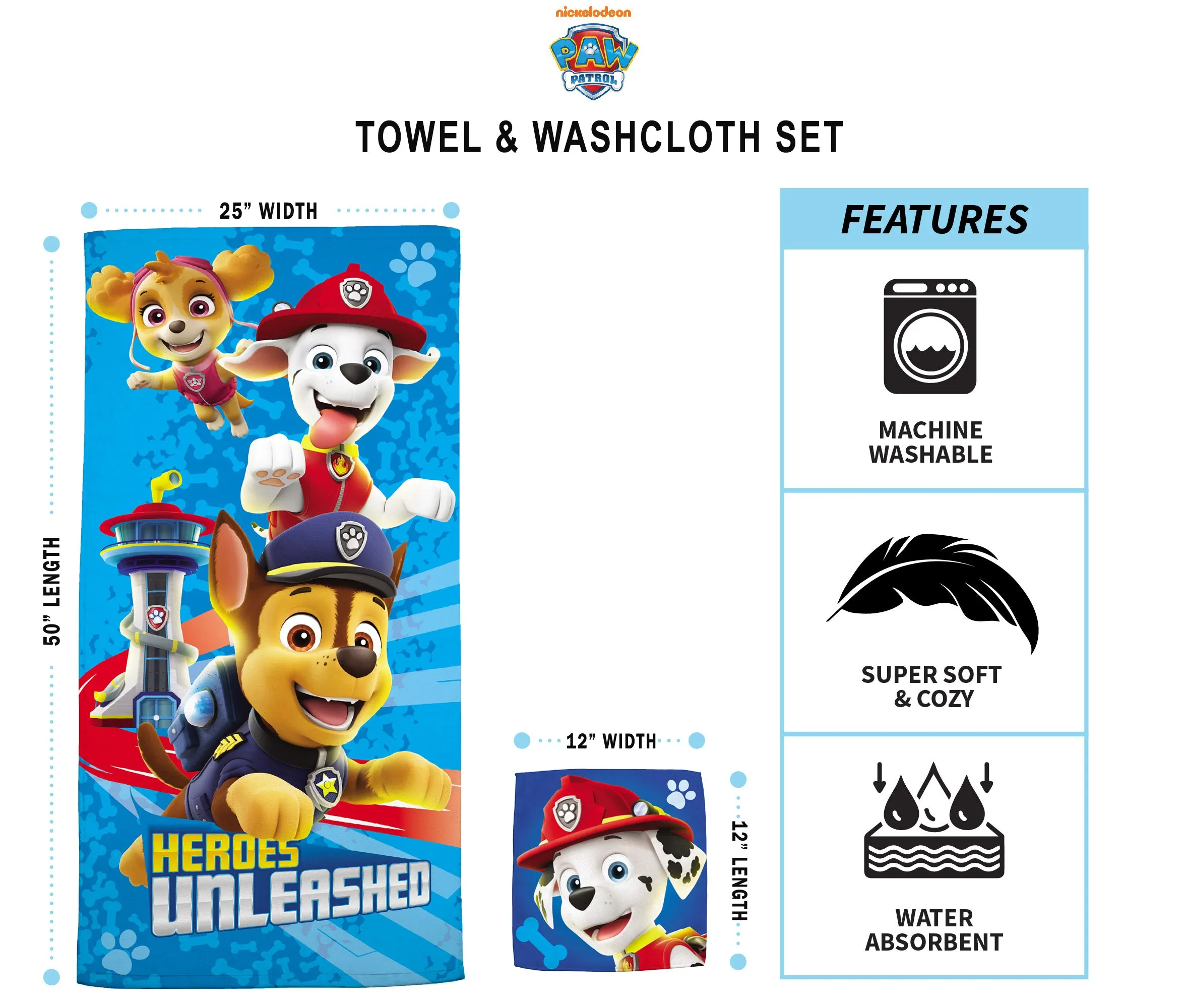 Boys Towel Sets Kids Cotton Bath Towel and Washcloth 2-Piece Set