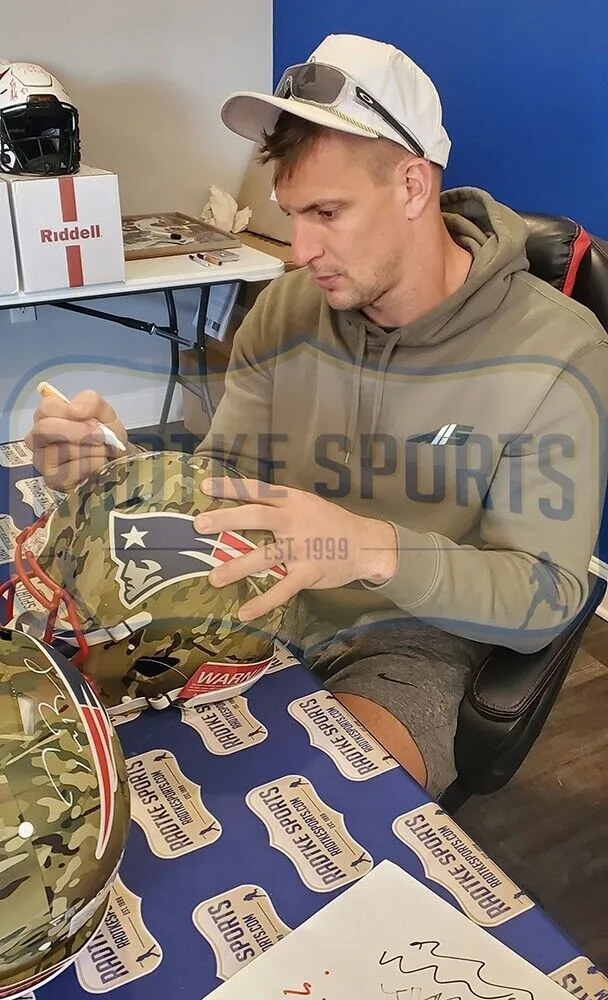 Brady & Gronkowski Signed New England Patriots Speed Authentic Camo NFL Helmet