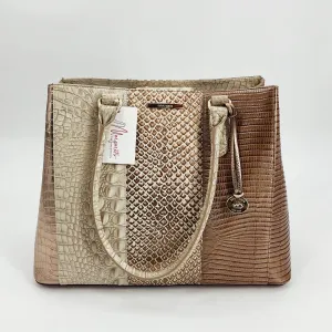 Brahmin Cream/Taupe Crocodile Tote Bag