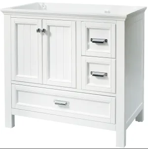 Brantley 36" BAWV3622D Bathroom Vanity, 36 in W Cabinet, 21-1/2 in D Cabinet, 34 in H Cabinet, Wood, White