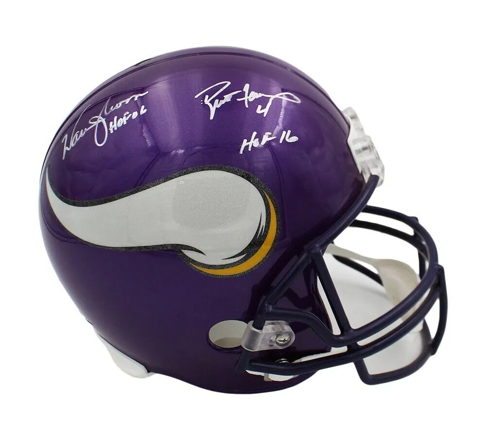 Brett Favre & Warren Moon Signed Minnesota Vikings Full Size Helmet w- "HOF" Ins