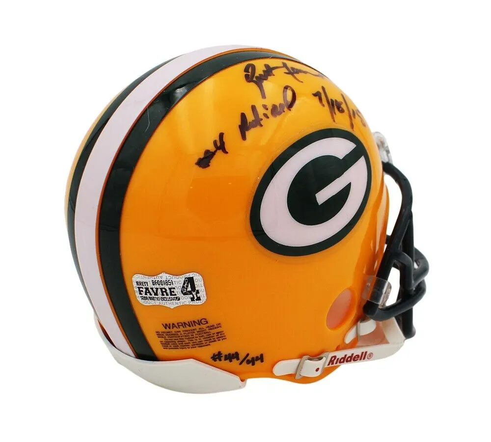 Brett Favre Signed Green Bay Packers Mini Helmet- #4 Retired 7/18/15- LE 44/44