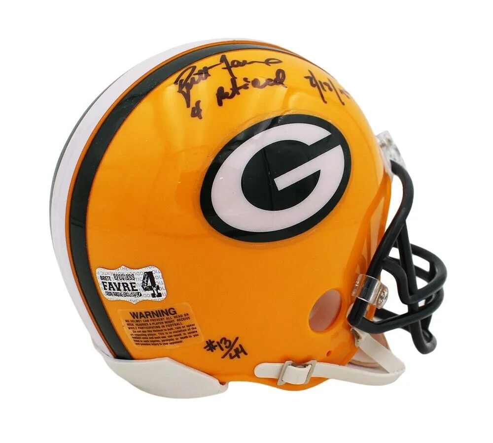 Brett Favre Signed Green Bay Packers Mini Helmet - #4 Retired 7/18/15 - LE of 44