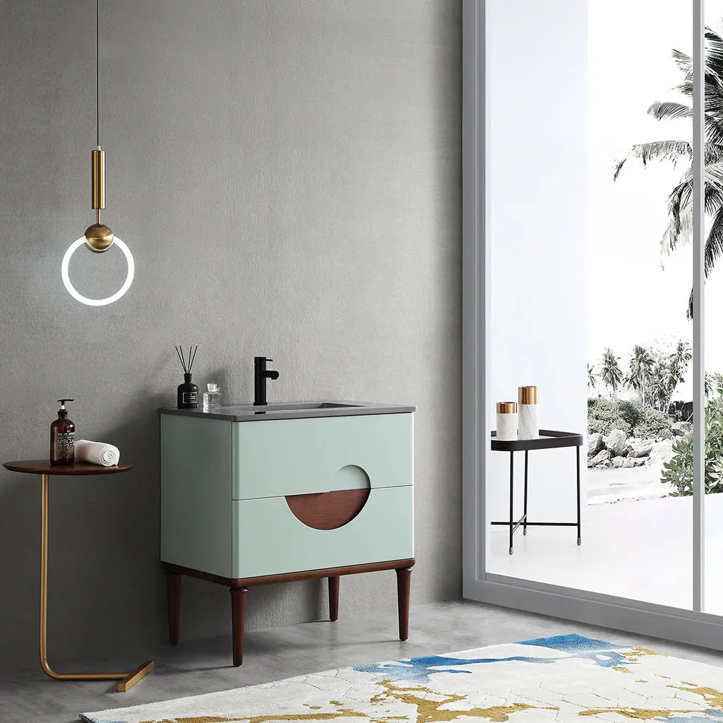 Burano 2 Drawers Bathroom Vanity with Quartz Sink - Floor Mount - 30" Wood/Aloe Green/Walnut