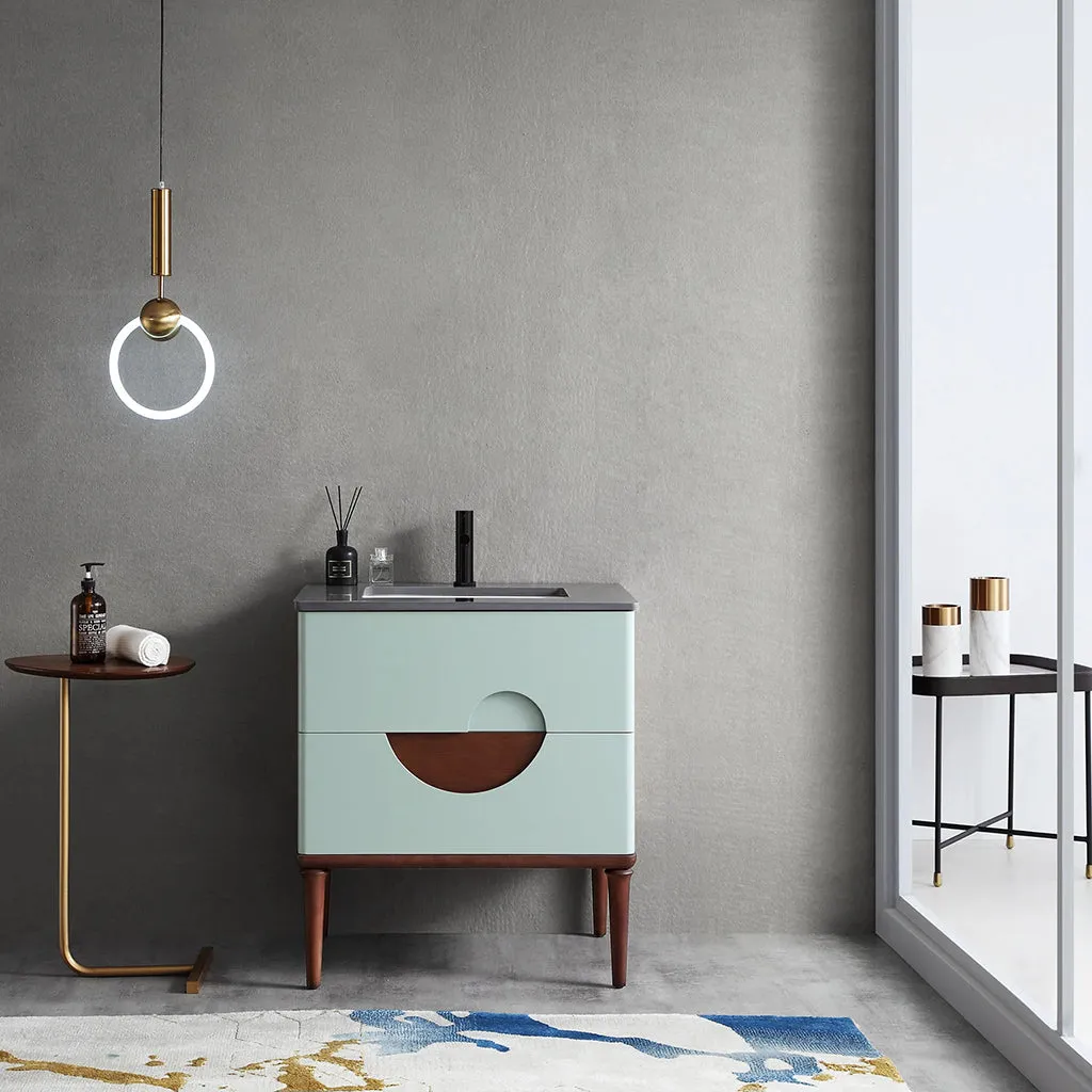 Burano 2 Drawers Bathroom Vanity with Quartz Sink - Floor Mount - 30" Wood/Aloe Green/Walnut
