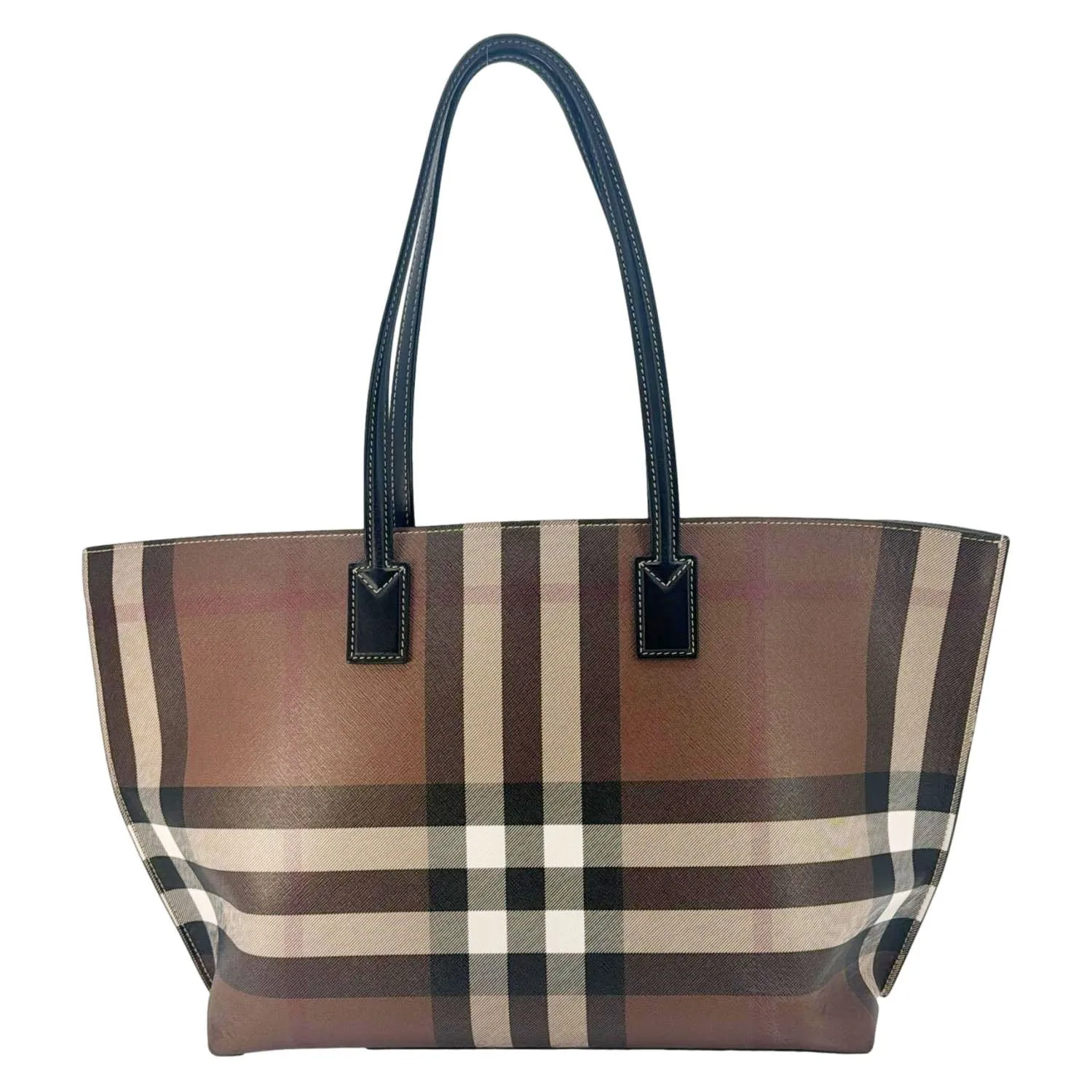 BURBERRY Check E-Canvas Tote Bag Brown