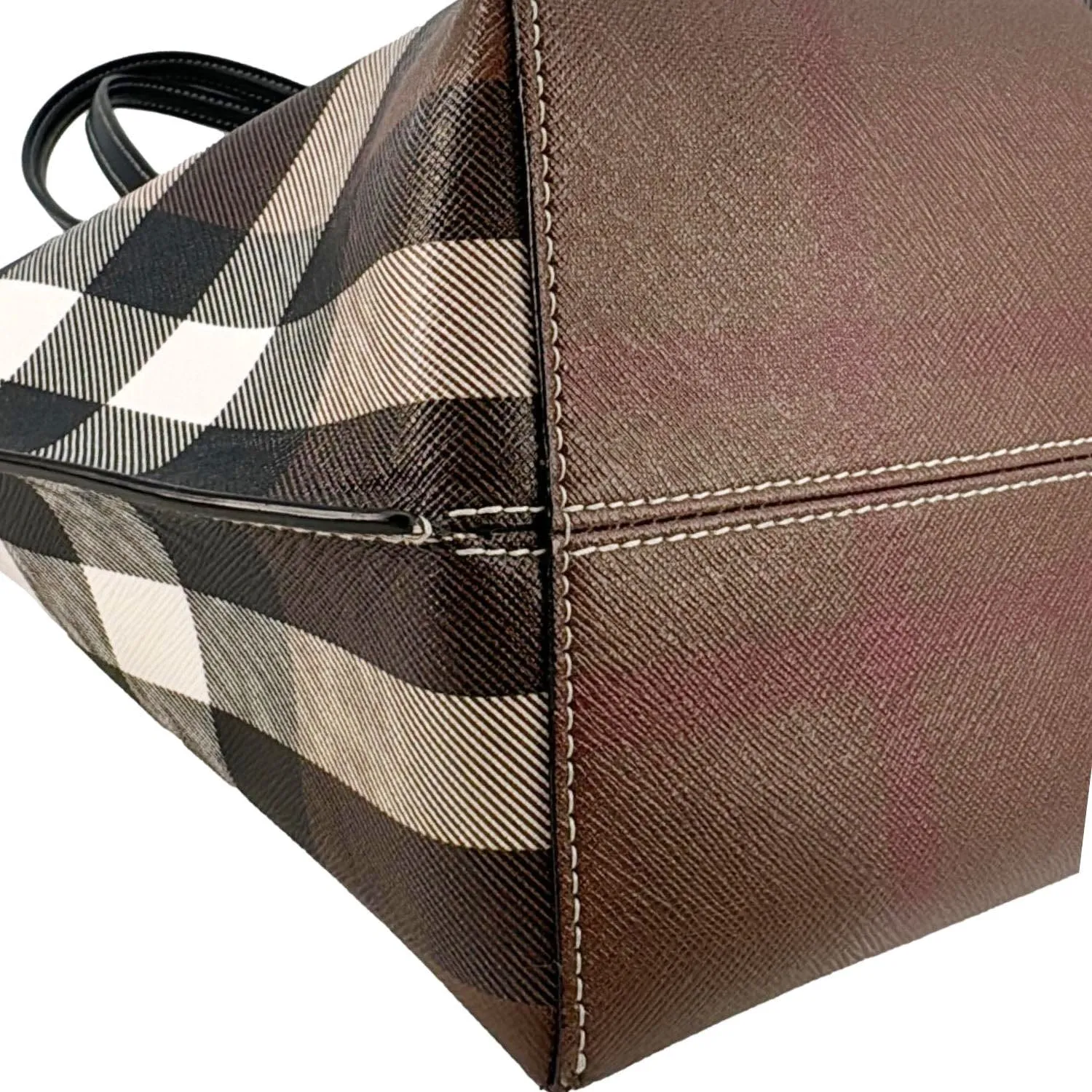 BURBERRY Check E-Canvas Tote Bag Brown