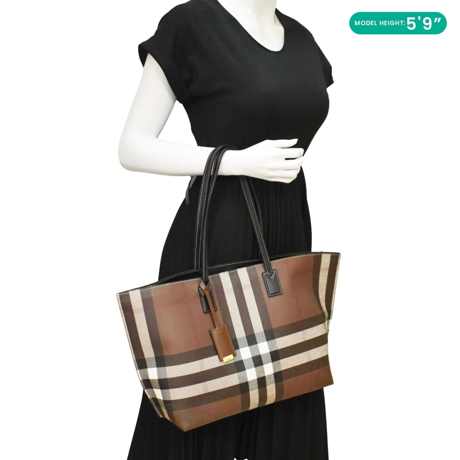 BURBERRY Check E-Canvas Tote Bag Brown