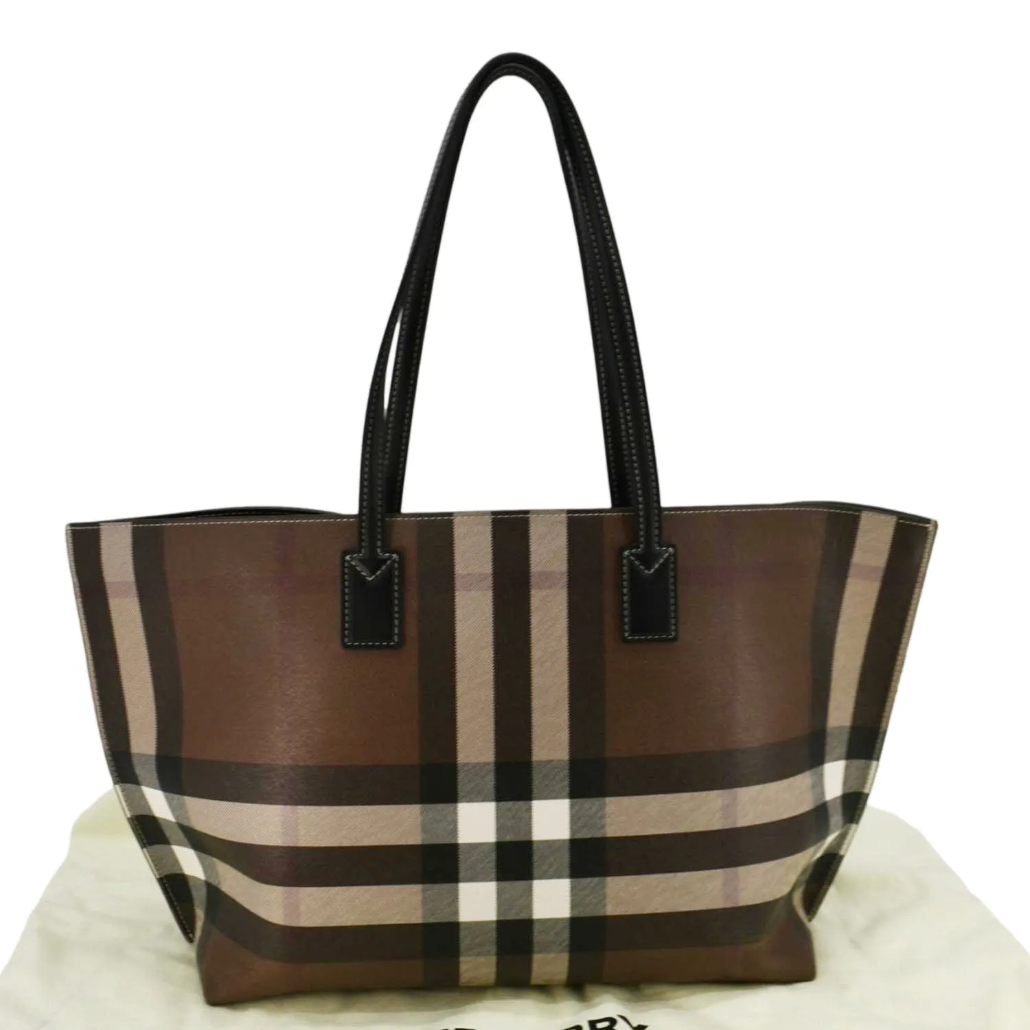 BURBERRY Check E-Canvas Tote Bag Brown