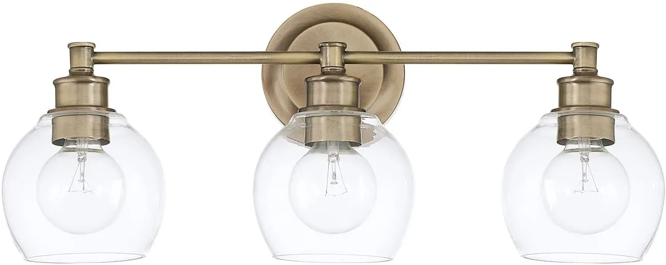 Capital Lighting Mid-Century - Three Light Bath Vanity, Aged Brass Finish with Clear Glass! Retails $475 
