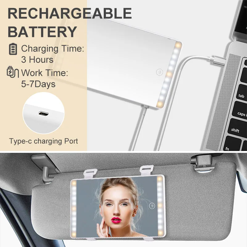 Car sun visor vanity lighted mirror for makeup in travel dual color
