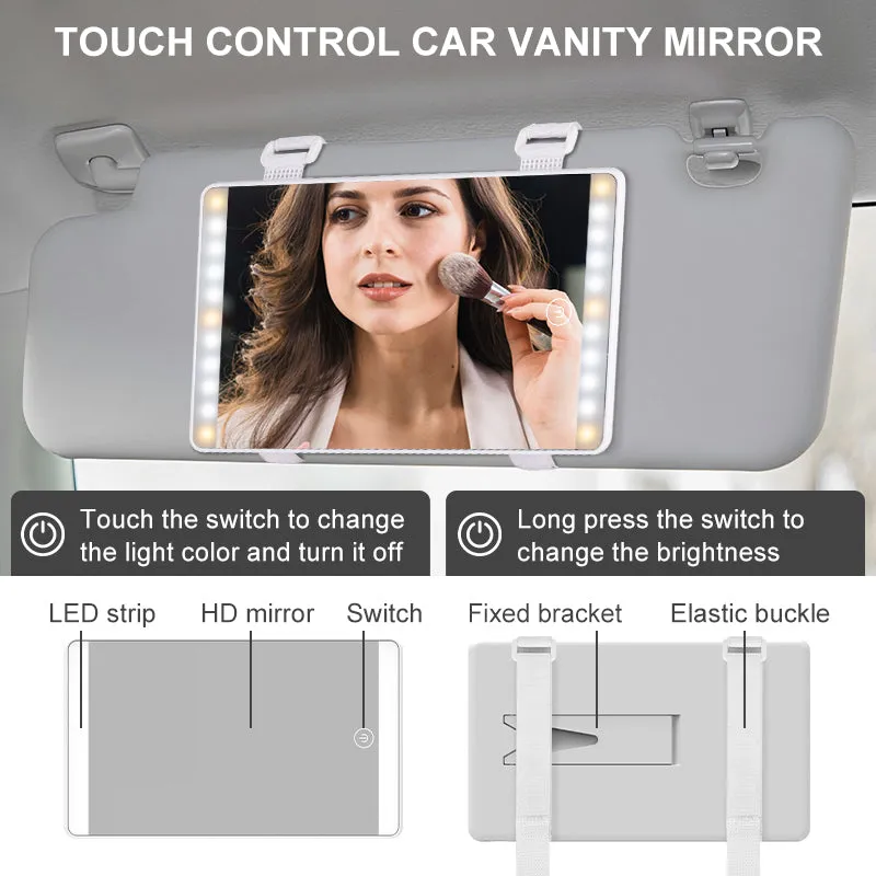 Car sun visor vanity lighted mirror for makeup in travel dual color