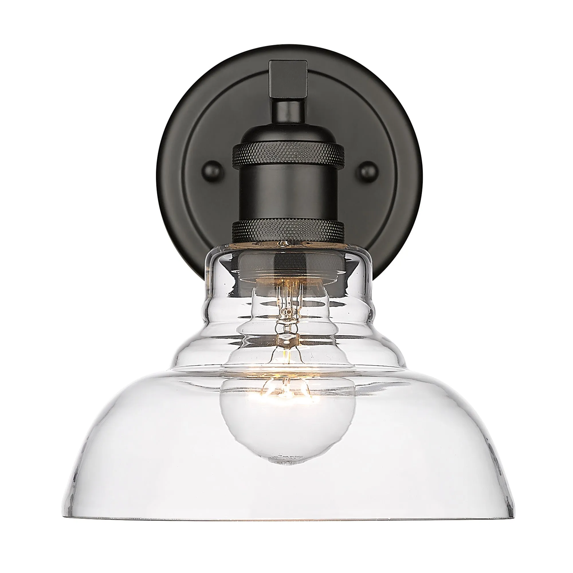 Carver BLK 1 Light Bath Vanity in Matte Black with Clear Glass Shade