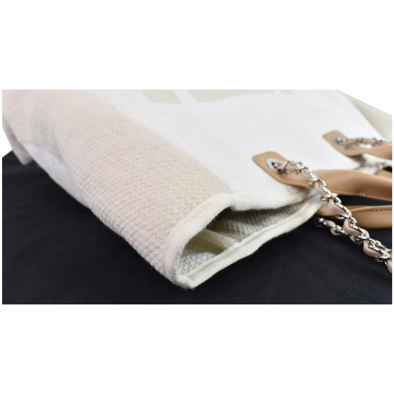 CHANEL 18P Deauville 2Way Logo Chain Shopping Tote Bag Beige