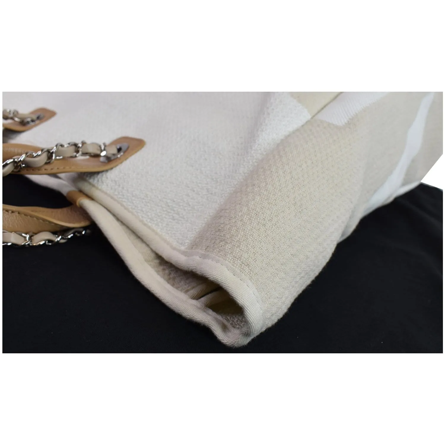 CHANEL 18P Deauville 2Way Logo Chain Shopping Tote Bag Beige