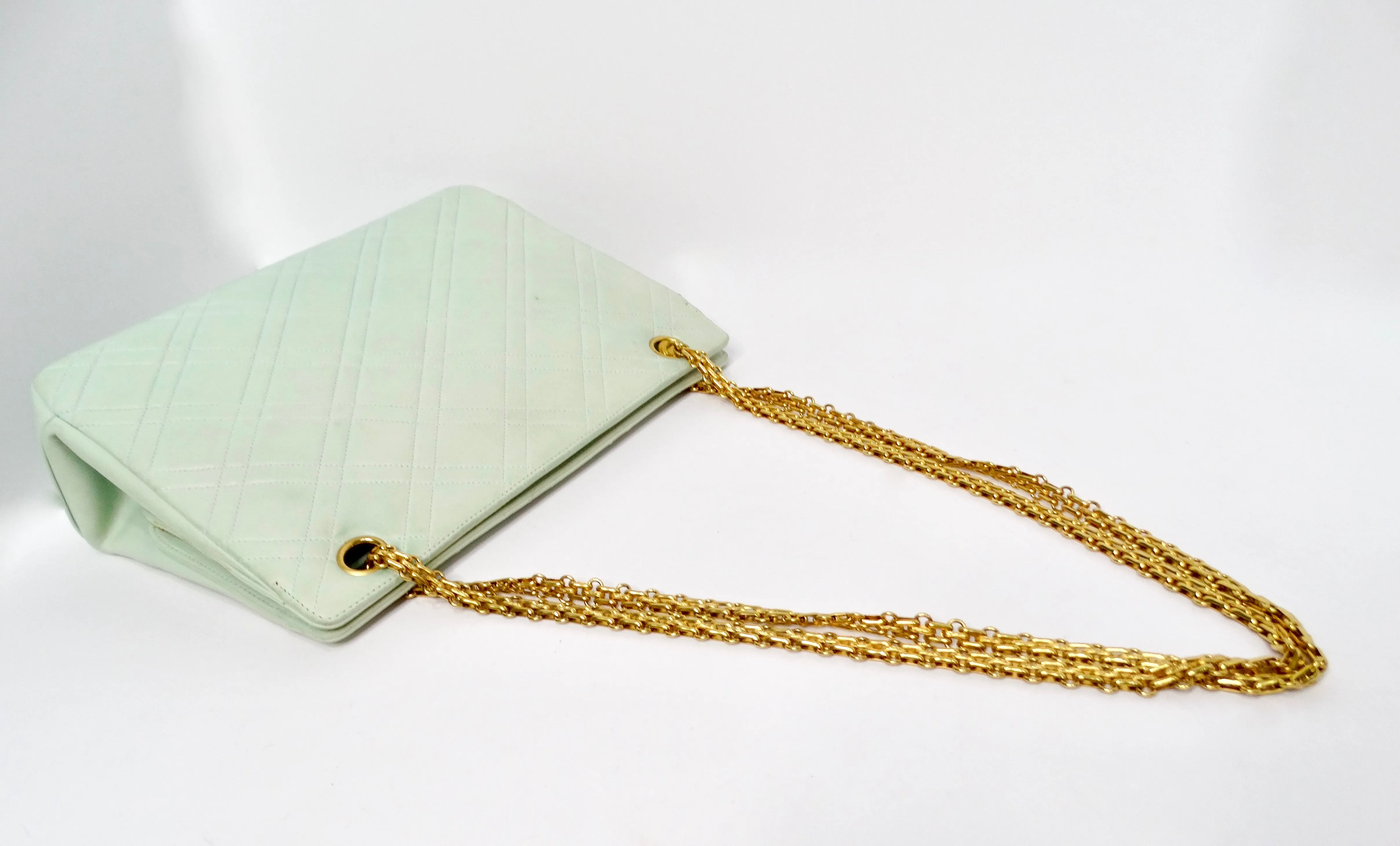 Chanel 1996 Mint Green Lambskin Quilted Tote Shoulder Bag With Coin Purse