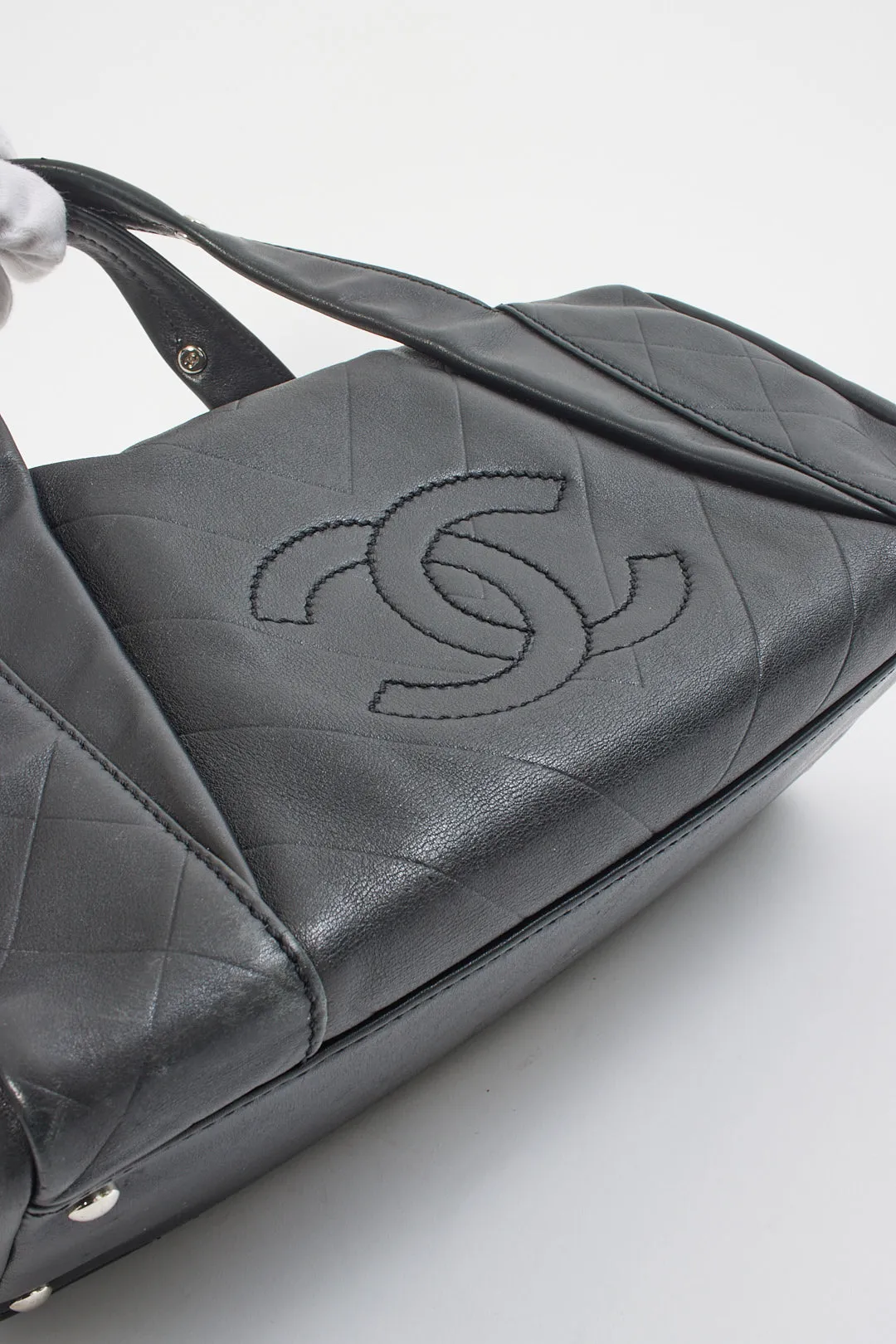 Chanel Black Lambskin Leather Bowler Bag